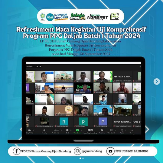 Siapkan Penguji Terbaik, LPTK UIN Sunan Gunung Djati Bandung Laksanakan Refreshment Mata Kegiatan Uji Komprehensif Program Pendidikan Profesi Guru (PPG) Dalam Jabatan Batch 1 Tahun 2024