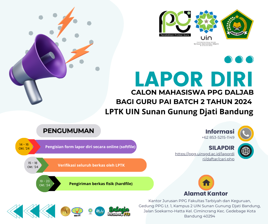 Lapor Diri Calon Mahasiswa PPG Dalam Jabatan bagi Guru PAI Batch 2 Tahun 2024 LPTK UIN Sunan Gunung Djati Bandung